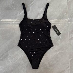 Women’s Bebe Faux Pearl Embellished One Piece Swimsuit Bridesmaid Bachelorette M